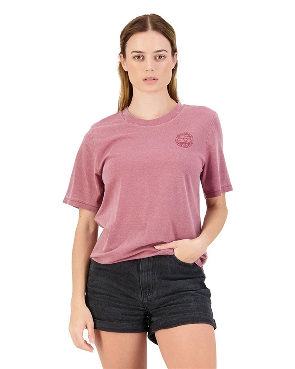 Mons Royale Womens Icon Relaxed Tee Garment Dyed Washed Berry