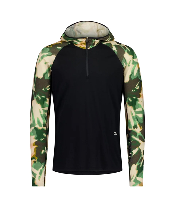Mons Royale Temple Merino Long Sleeve Hood - Bush Camo/Black