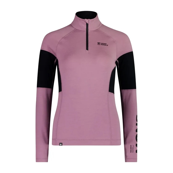 Mons Royale Olympus Merino Base Layer 1/4 Zip Long Sleeve - Sierra Pink/Black