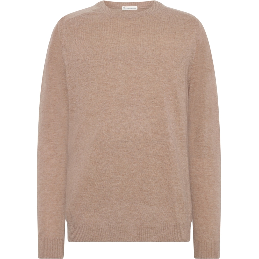 Knowledge Cotton Apparel Lambswool Crew Neck Sweater - Kelp Melange