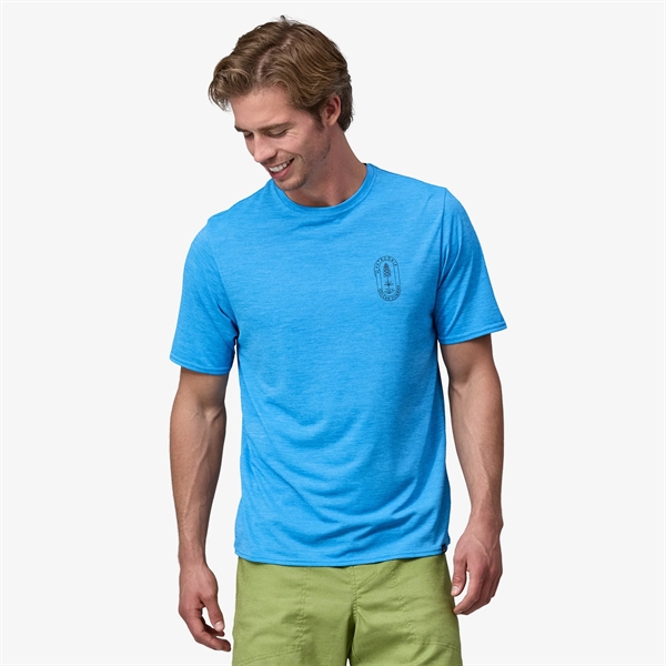 Patagonia Mens Cap Cool Daily Graphic Shirt - Lands Clean Climb Bloom: Vessel Blue X-Dye