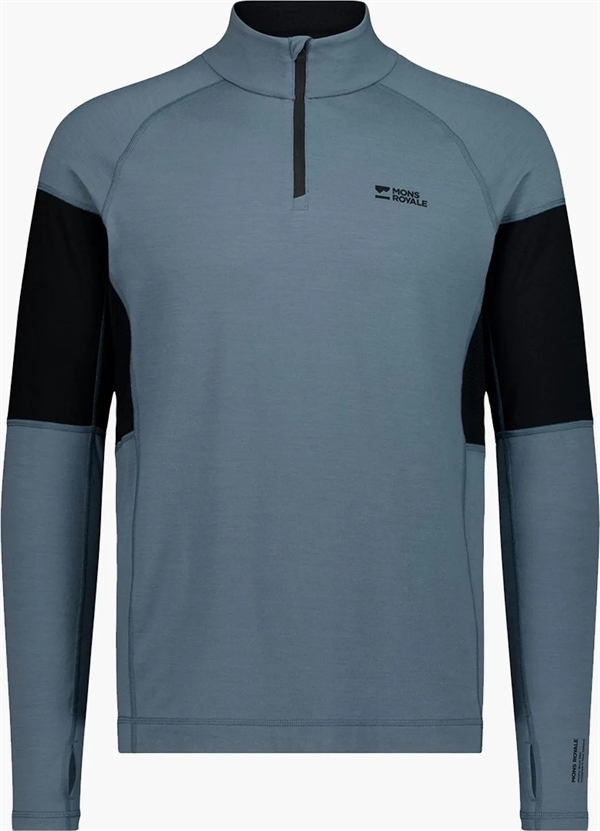 Mons Royale Olympus Merino Base Layer 1/4 Zip Long Sleeve - Goblin Blue/Black
