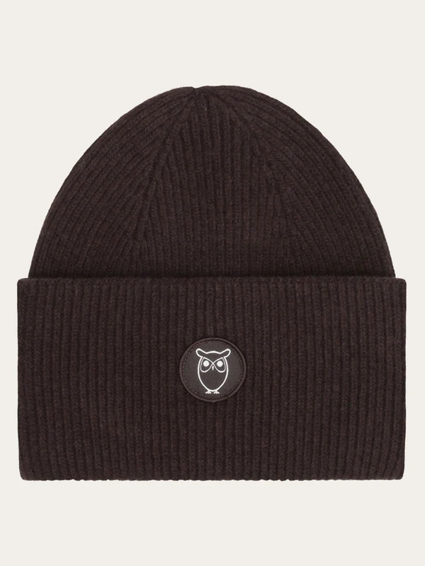 KnowledgeCotton Apparal Wool Badge Beanie - Chocolate Torte