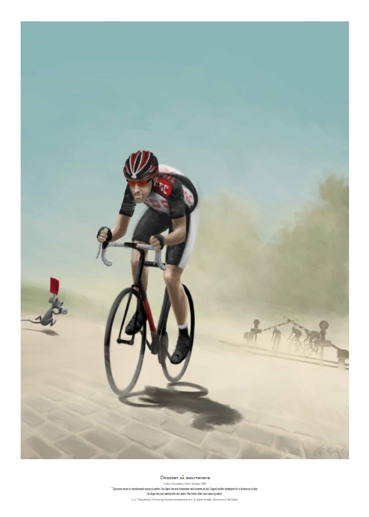 Cancellara på brostenene Cykelplakat str. 21×30 cm.