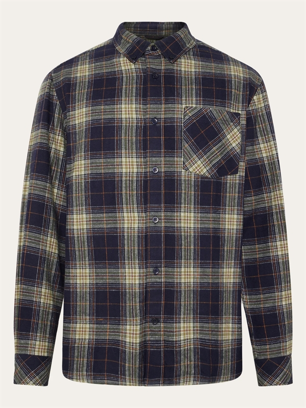 KnowledgeCotton Apparal Checked Flannel Shirt - Blue Check