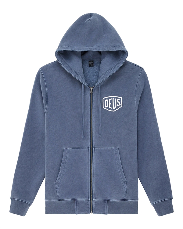 Deus Ex Machina SHield Garment Dyed ZIp Hoodie - Mechanic Blue 