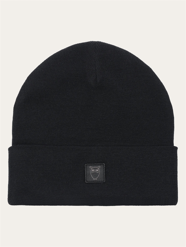 KnowledgeCotton Apparal Wool Badge Beanie - Black Jet