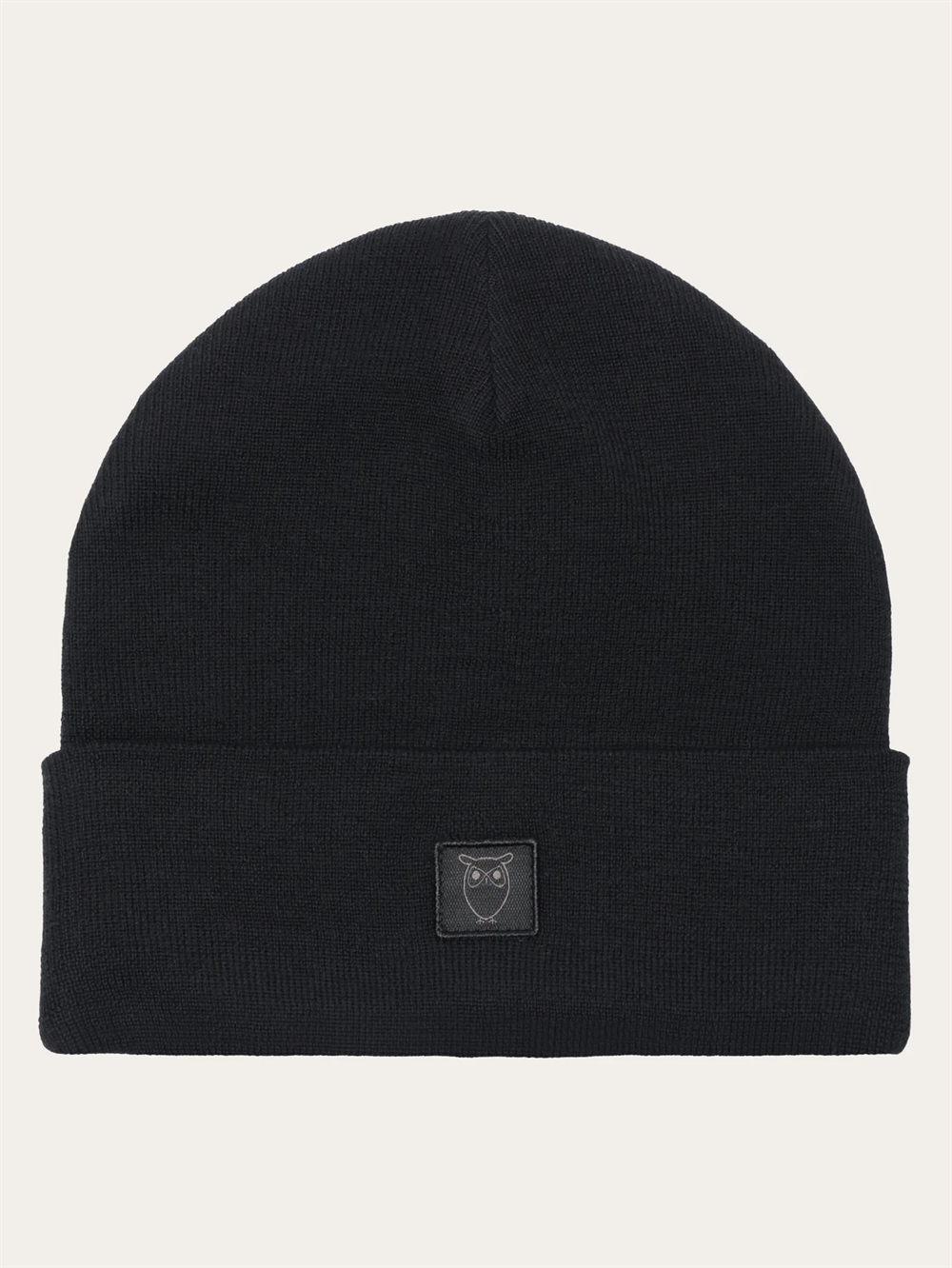 KnowledgeCotton Apparal Wool Badge Beanie - Black Jet