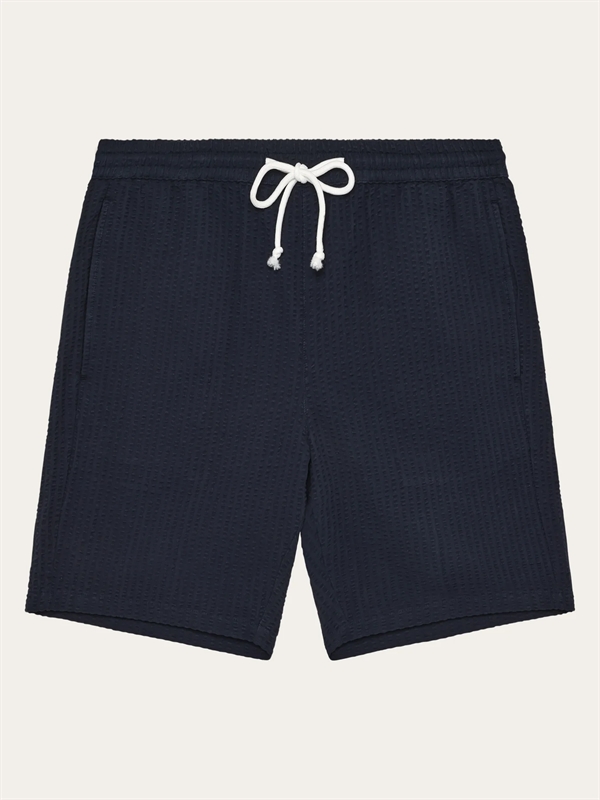 KnowledgeCotton Apparal Mens Fig Loose Seersucker Shorts - Night Sky