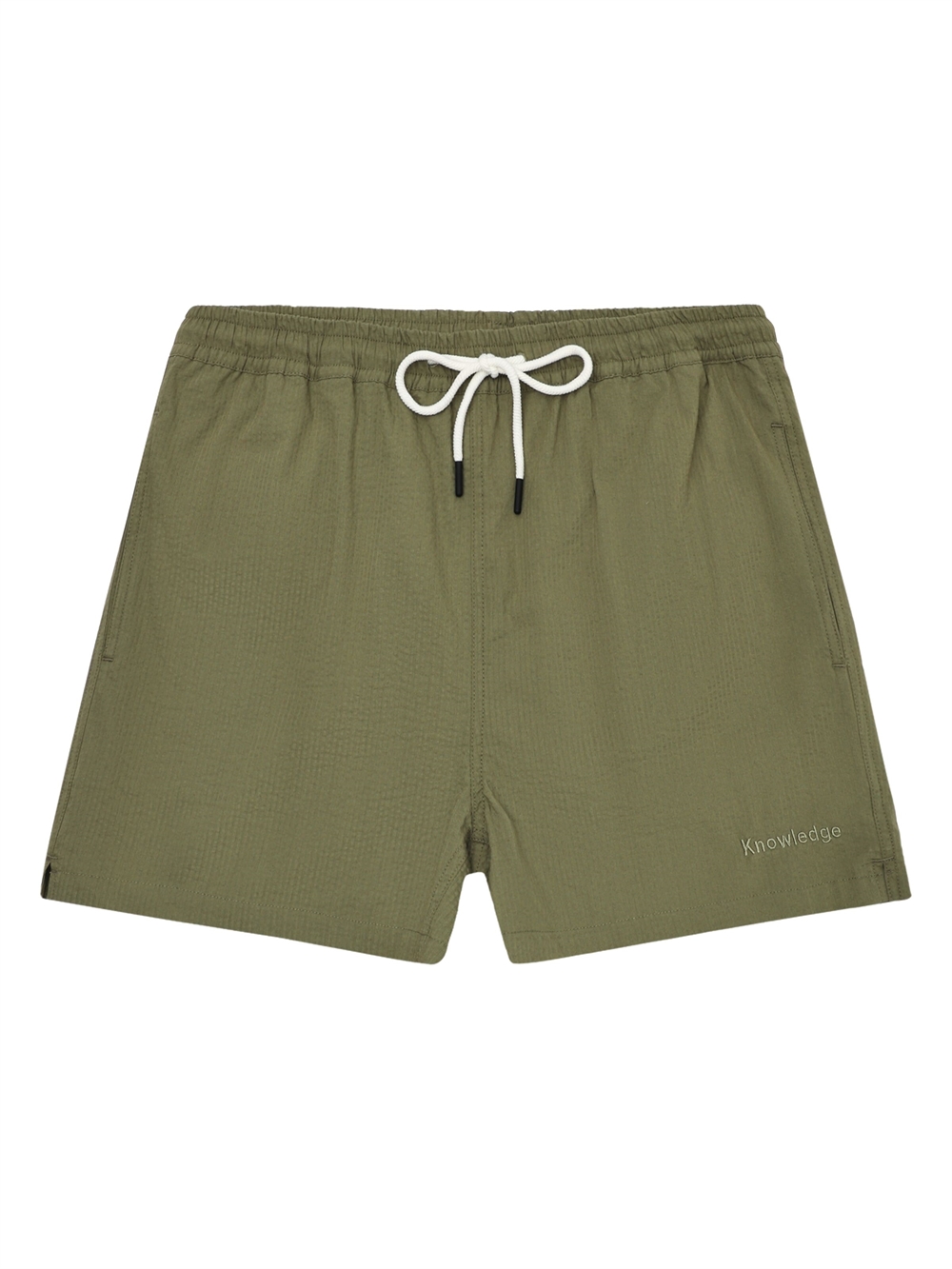 KnowledgeCotton Apparel Mens Mid-thigh Seersucker Swimshorts - Burned Olive