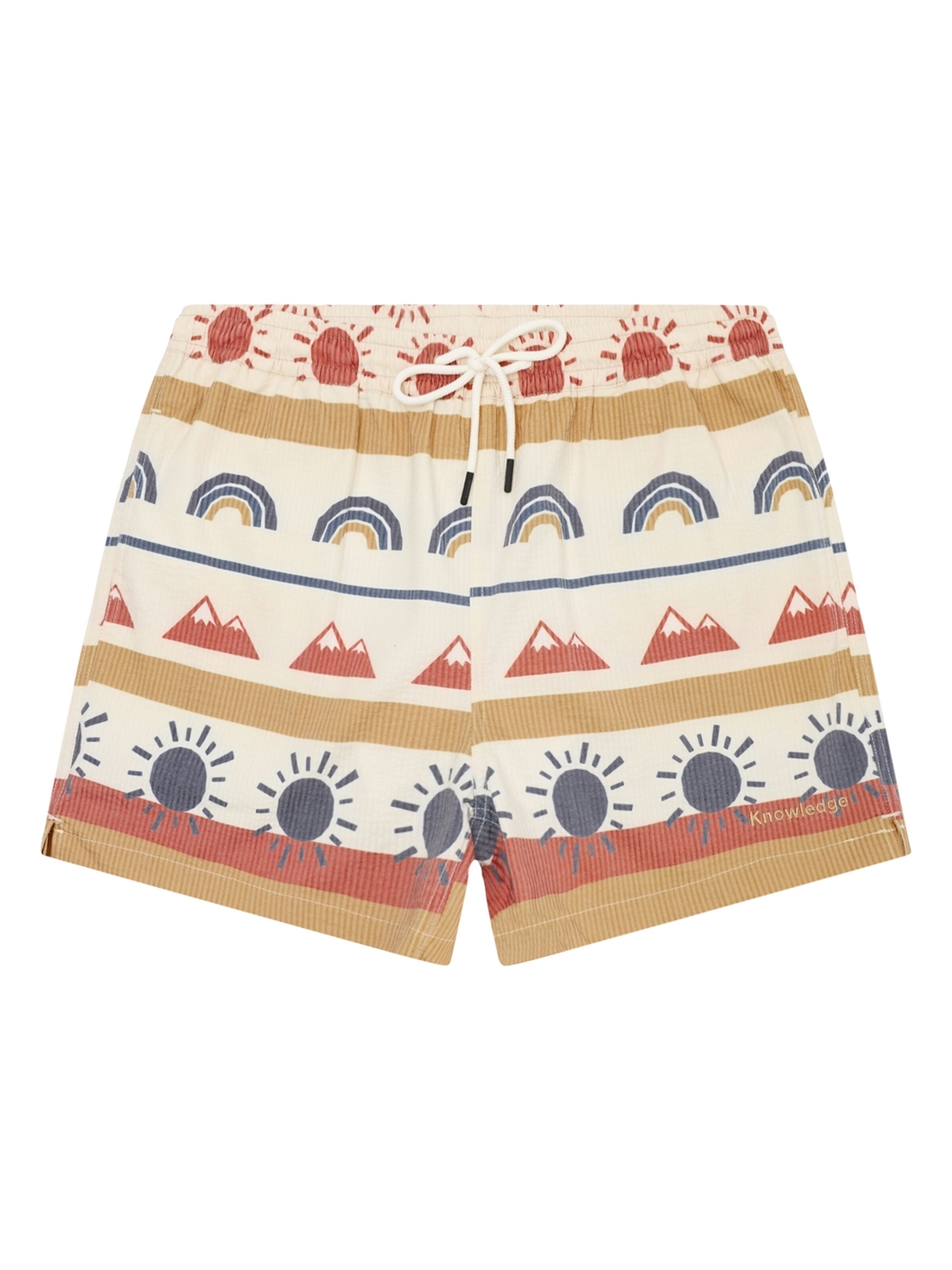 KnowledgeCotton Apparel Mens Mid-thigh Seersucker Swimshorts - Multi color AOP