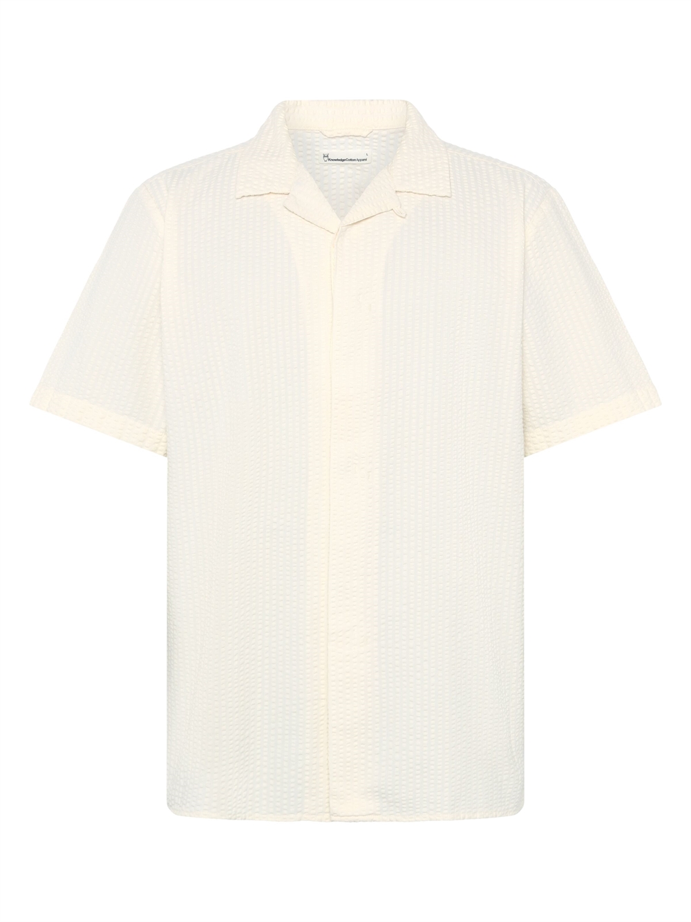 KnowledgeCotton Apparel Mens Relaxed Seersucker Short Sleeve Shirt - Egret