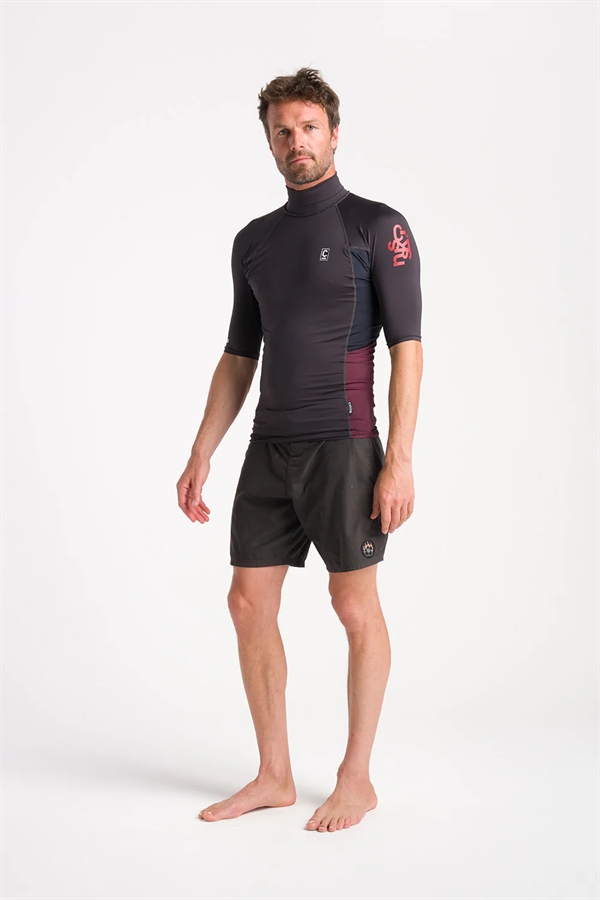 C-Skins Mens NuWave X Short Sleeve Rash Vest - Black/Anthracite/Wine