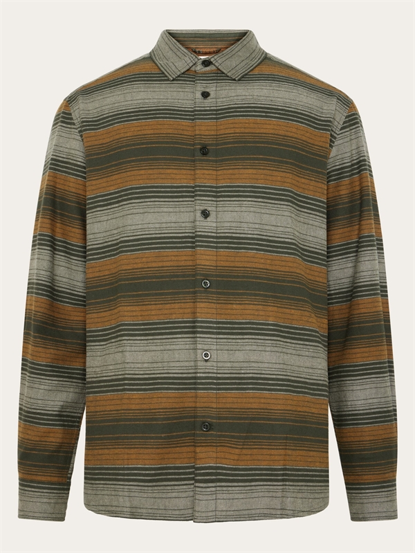 KnowledgeCotton Apparal Organic Cotton Checked Flannel Shirt GOTS - Green stripe