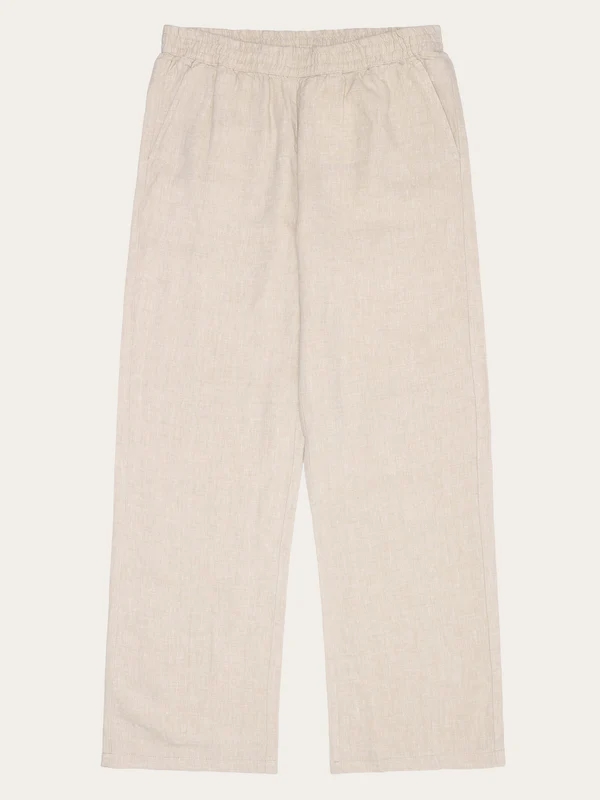 KnowledgeCotton Apparel Posey Wide Mid-Rise Linen Pants - Yarndyed/Light Feather Gray
