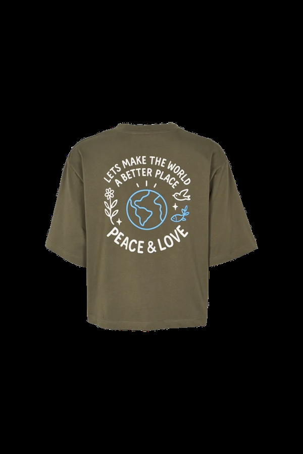 Basic Apparel Raji Peace & Love T-Shirt - Riviera / birch army ground