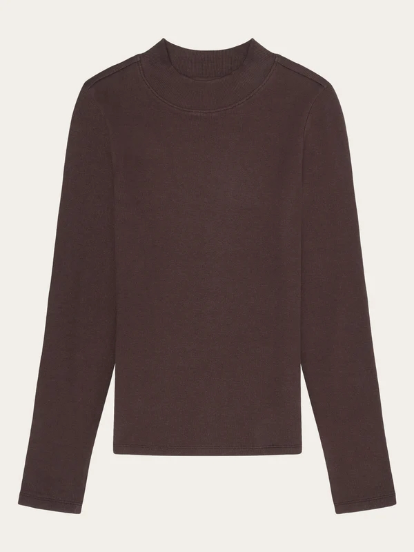 KnowledgeCotton Apparel - Organic Cotton High Neck RIb Blouse - Chocolate Torte