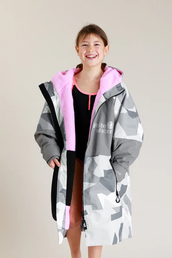 White Water Robes Kids Hard Shell Robes - Arctic Camo/Pink