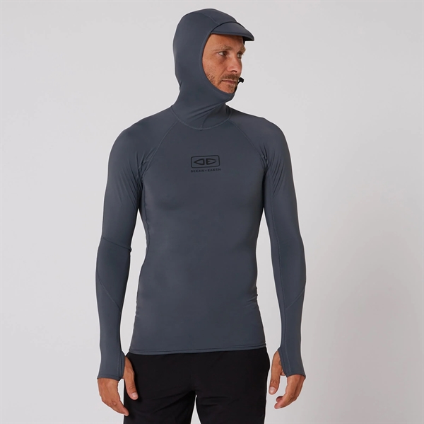 Ocean+Earth Mens Tropic Hooded L/S Rashie - Charcoal