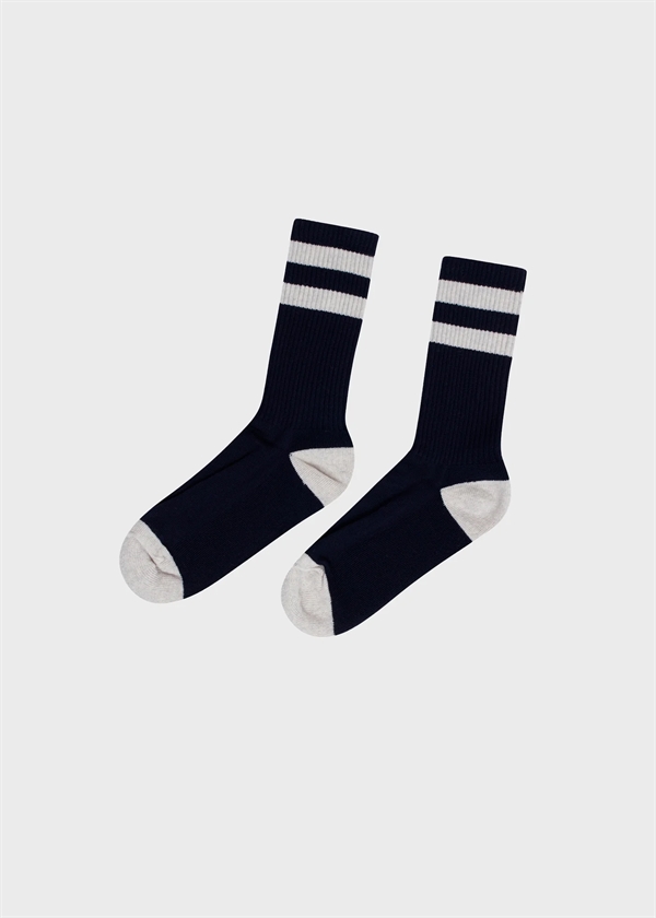 Klitmøller Collective Striped Merino Sock - Navy / Pastel Grey