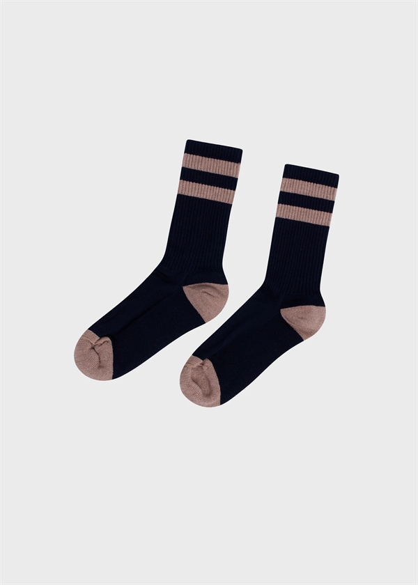 Klitmøller Collective Striped Merino Sock - Navy / Sand