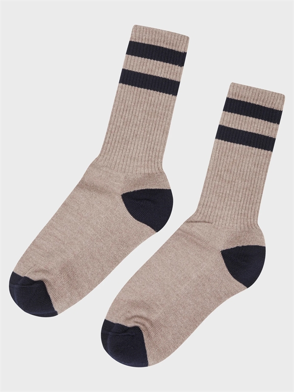 Klitmøller Collective Striped Merino Sock - Sand / Navy