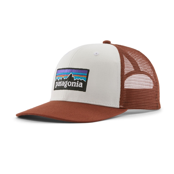 Patagonia P-6 Logo Trucker Hat - White w/Rusty Red