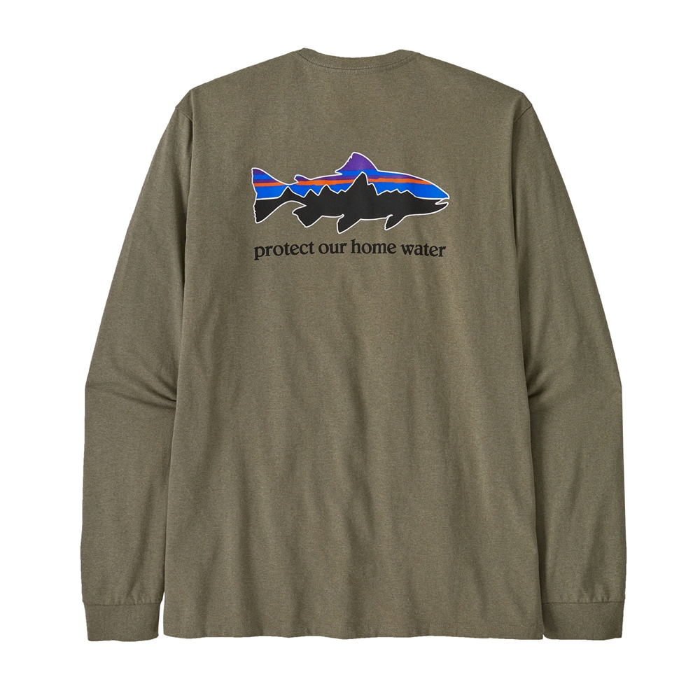 Patagonia Mens L/S Home Water Trout Responsibili-Tee - River Rock Green