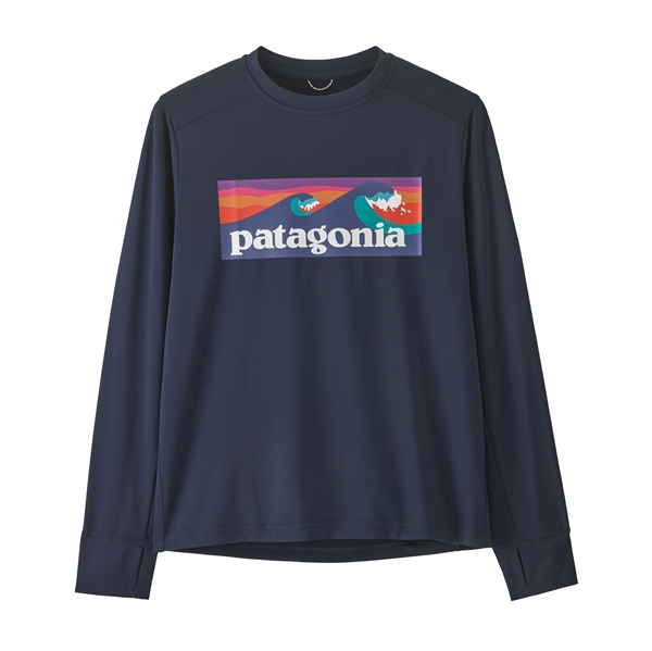 Patagonia Kids L/S Cap SW T-Shirt - Boardshort Logo: New Navy