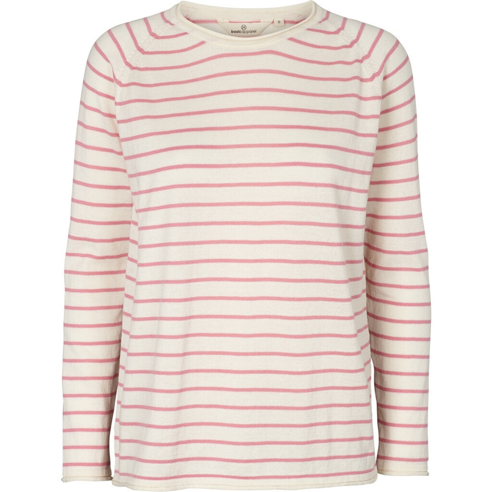 Basic Apparel Soya Sweater Stripe - Whisper White/Wild Rose